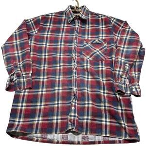 Tru Fit Shirt Mens Size M Blue Red Plaid Button Up Long Sleeves 100% Cotton